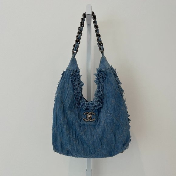 CHANEL DENIM FRINGE HOBO SHOULDER BAG - Picture 3 of 17